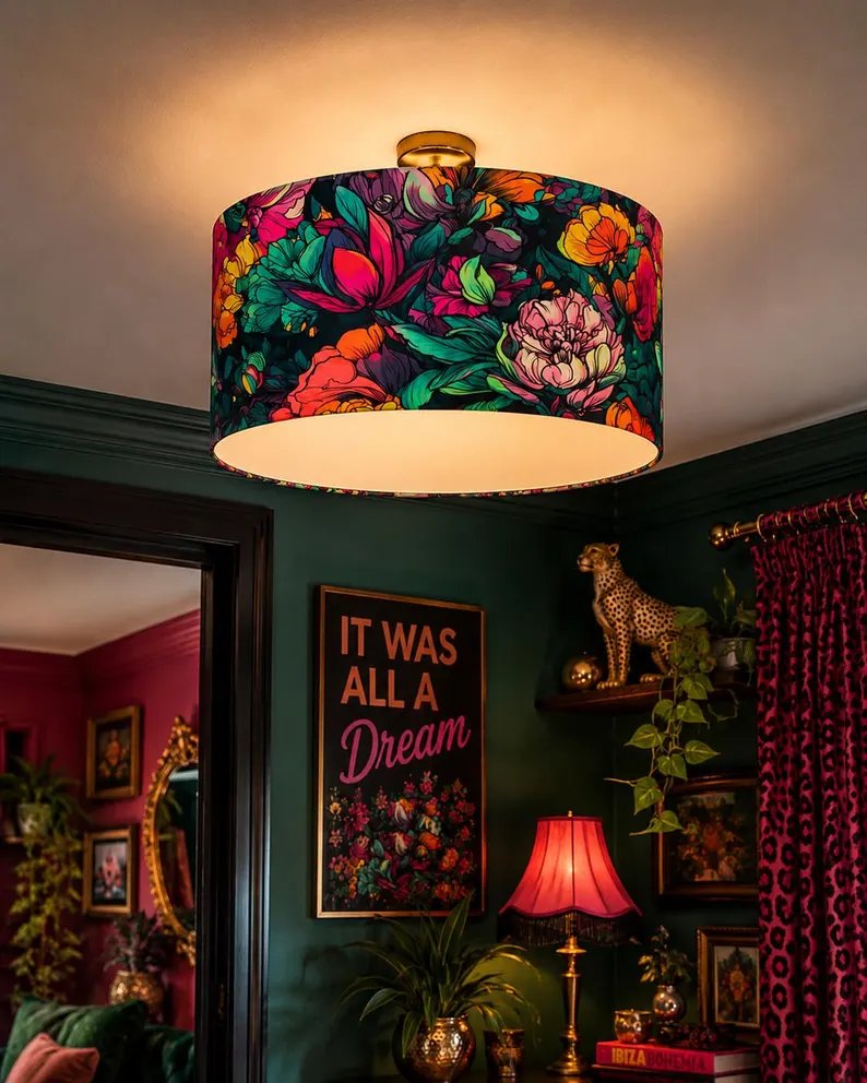 Floral Maximalist Drum Lampshade