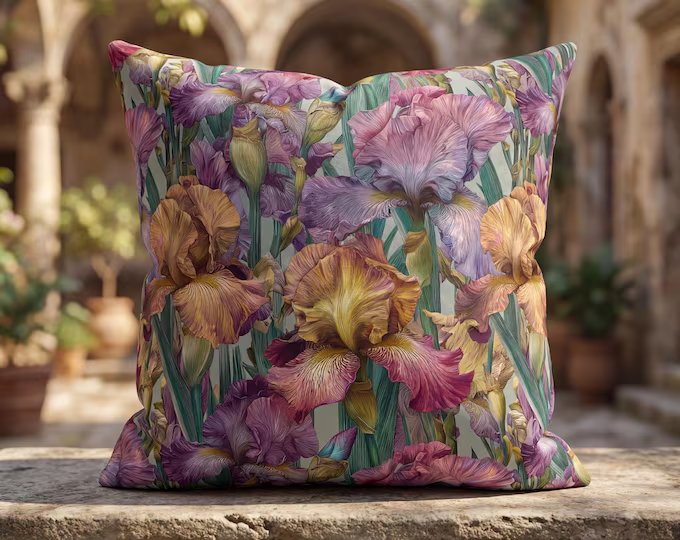 Iris Floral Outdoor Pillow